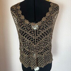 Bette Paige Vintage Crochet Knit Olive sleeveless top